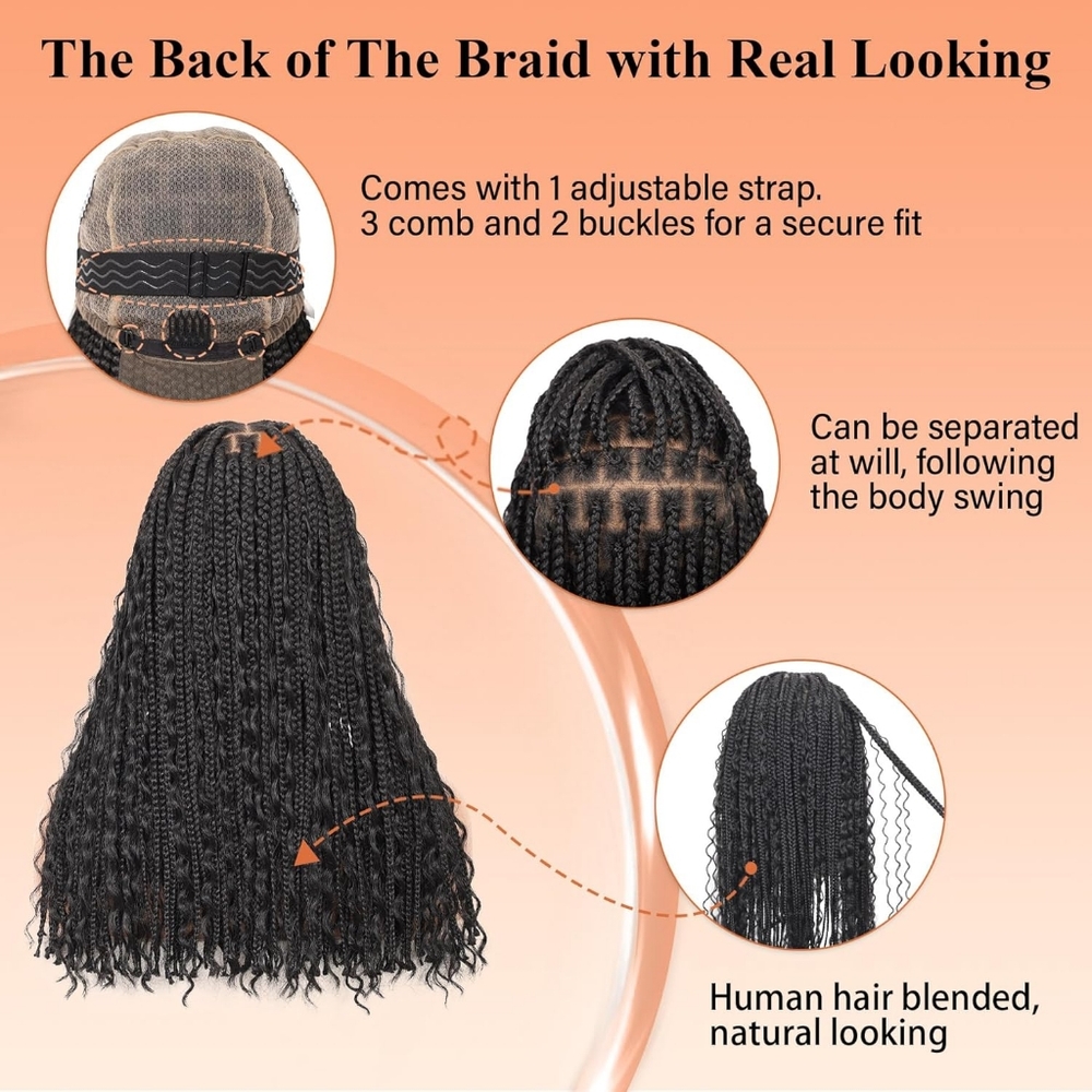 Jet Black Boho Box Braids Wig - Full Lace Handmade - Picture 4 of 6
